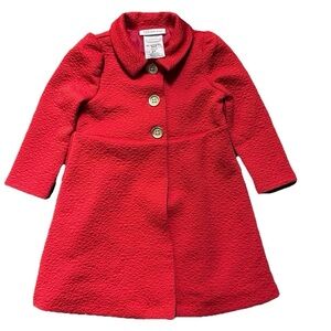 Toddler Girl Bonnie Jean Formal Red Embroidered Pea Coat Size 2T